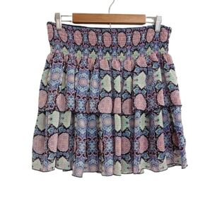 Olsenboye Blue and Pink Bubble Ruffled Tiered Mini Skirt Size XL